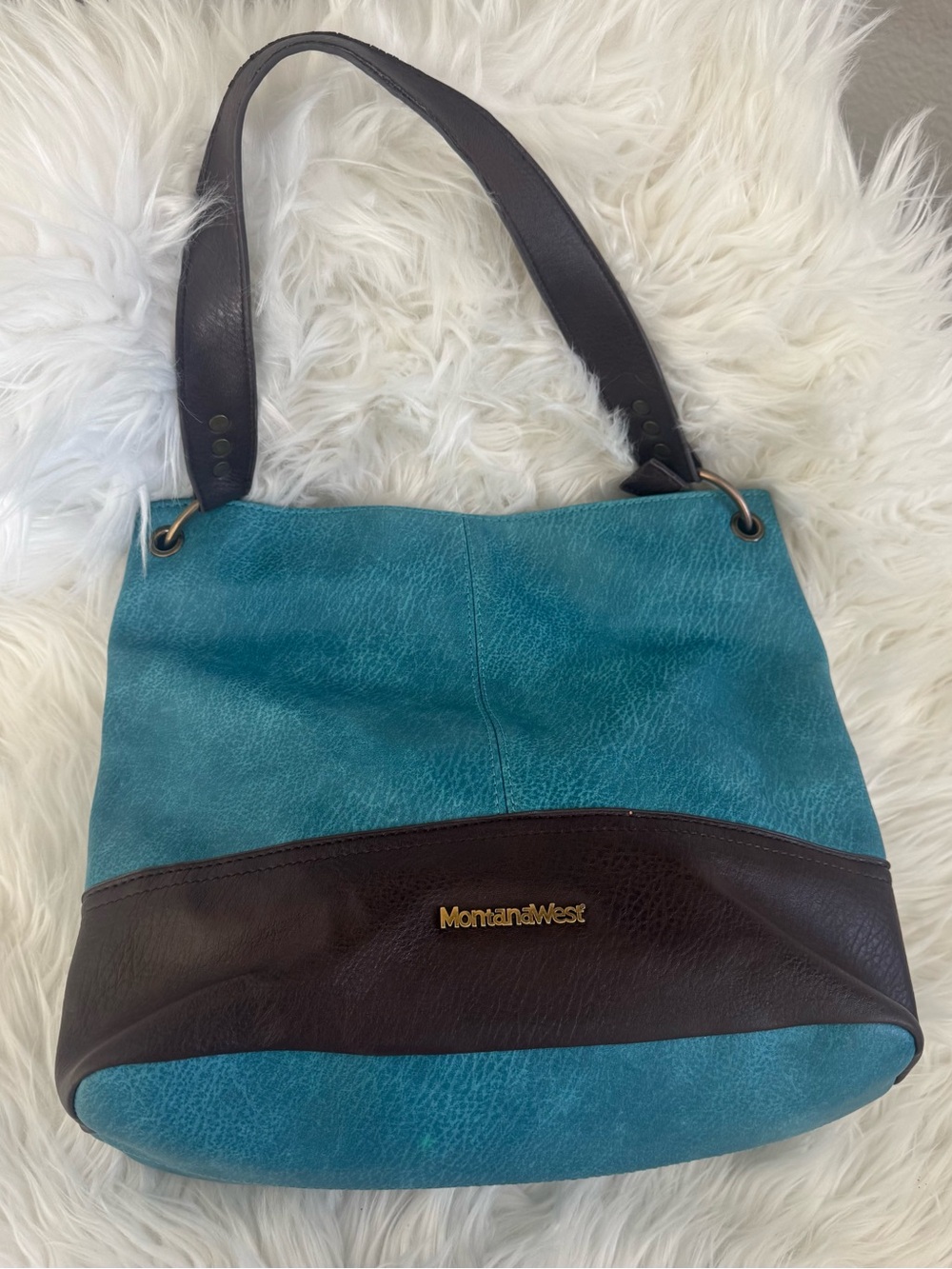 Montana West Teal and Brown Shoulder Tote